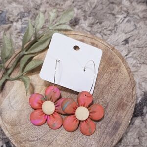 NEW Floral Hoop Earrings in Pink and Orange